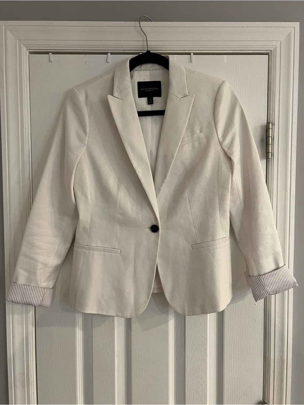 Banana Republic Women's Linen & Cotton Ivory Single-Button Tailored Blazer